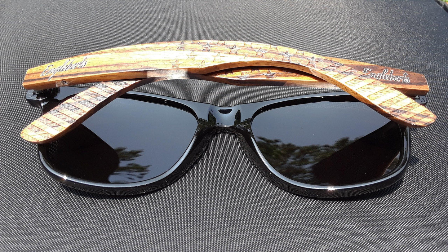 Zebrawood Sunglasses, Stars and Bars With Wooden Case, Polarized, - The Higher Flower