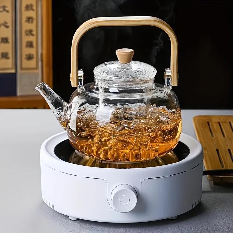 Elegant 34oz Glass Teapot with Bamboo Handle Infuser - The Higher Flower