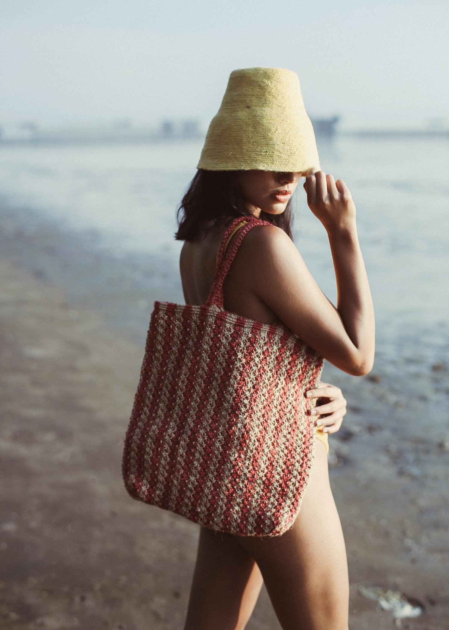 Louisa Striped Straw Tote Bag - The Higher Flower