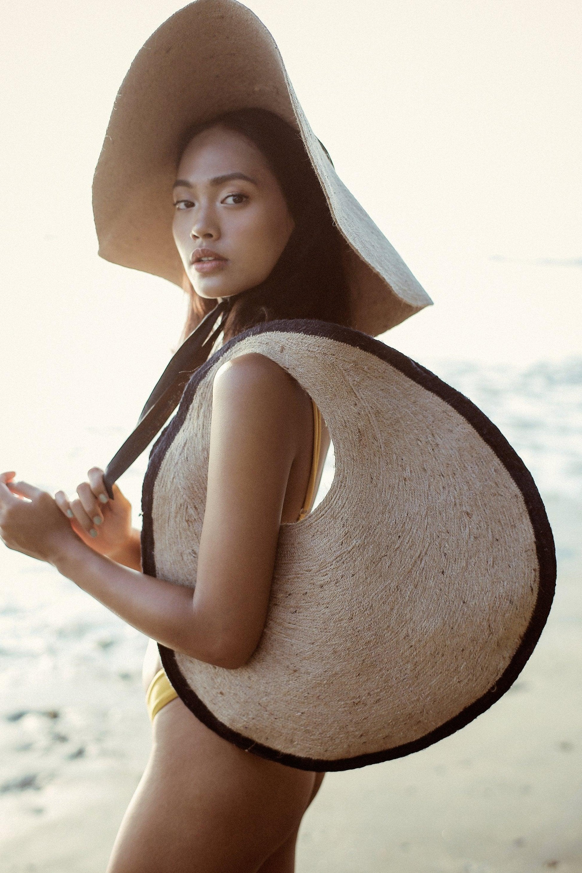 SOLO Halo Jute Straw Bag In Black And Natural - The Higher Flower