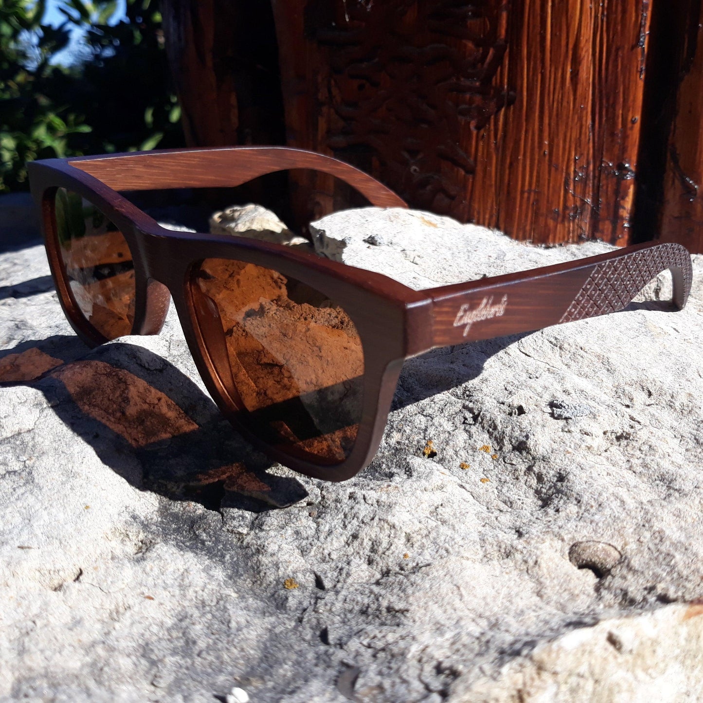 Crimson Wooden Sunglasses, Tea Colored Polarized Lenses - The Higher Flower