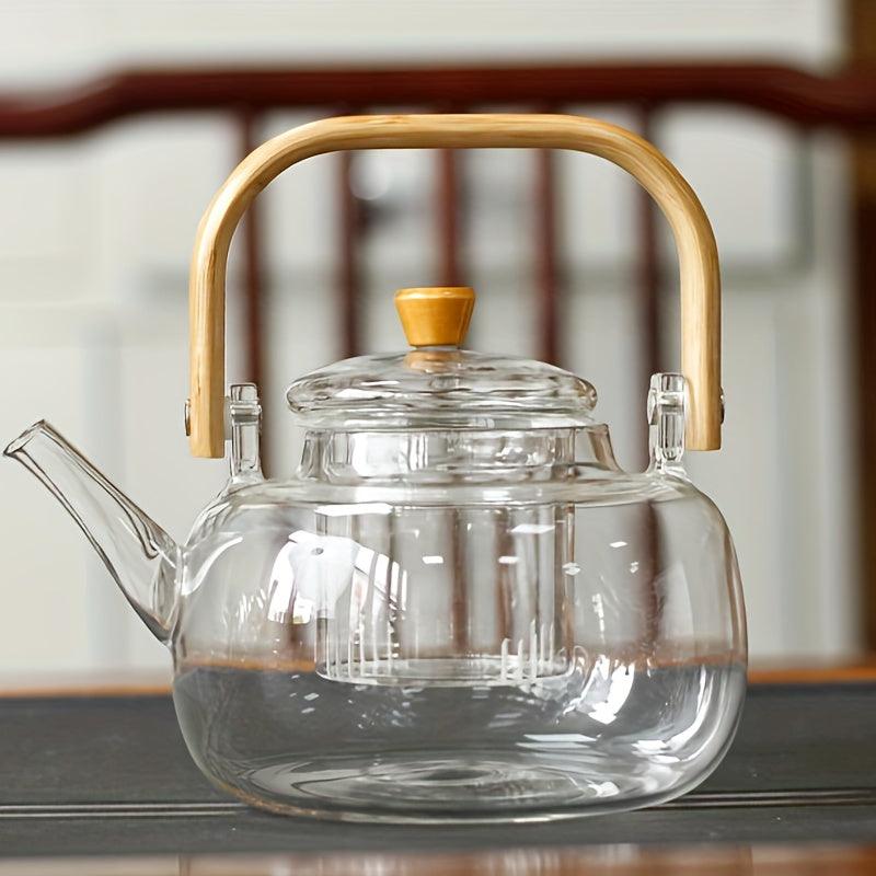 Elegant 34oz Glass Teapot with Bamboo Handle Infuser - The Higher Flower