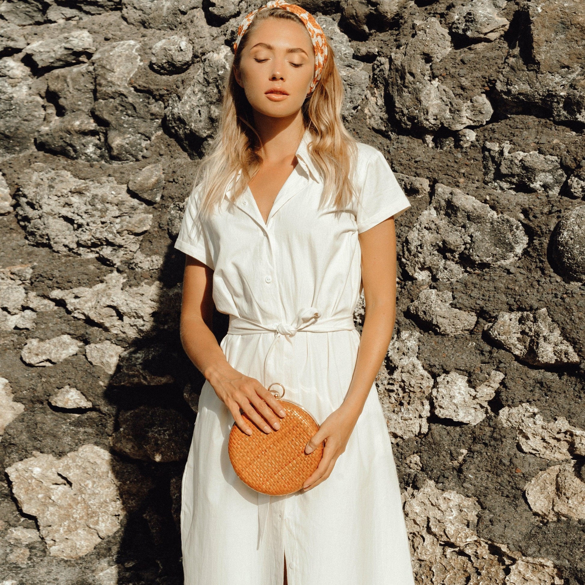 ARYA Safari Linen Midi Dress In Off White - The Higher Flower