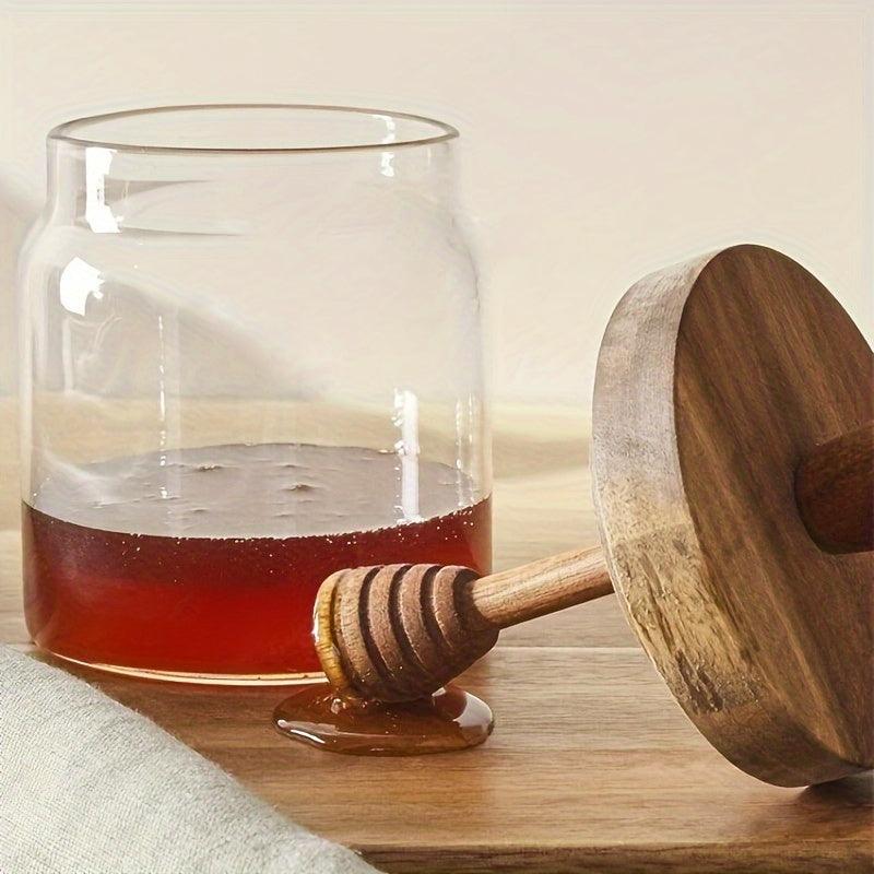 Premium Glass Honey Jar with Wooden Stir Stick - The Higher Flower