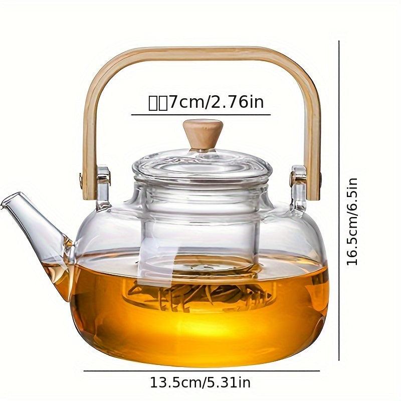 Elegant 34oz Glass Teapot with Bamboo Handle Infuser - The Higher Flower