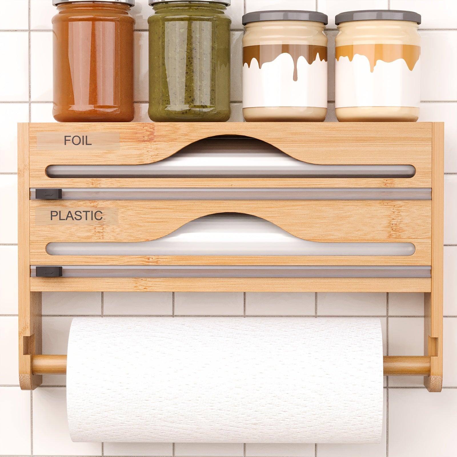 1pc Bamboo Kitchen Wrap Organizer - 4-in-1 Wall Mount Storage for - The Higher Flower