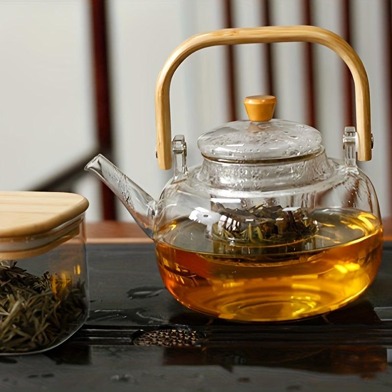 Elegant 34oz Glass Teapot with Bamboo Handle Infuser - The Higher Flower