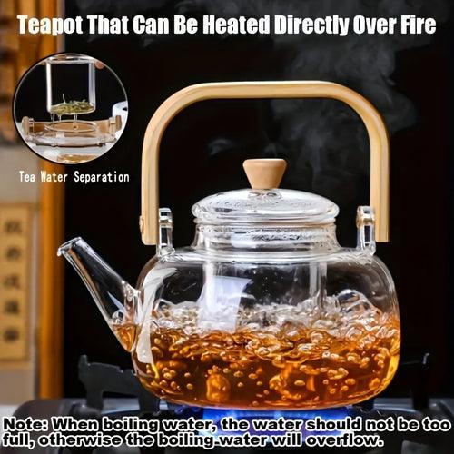 Elegant 34oz Glass Teapot with Bamboo Handle Infuser - The Higher Flower