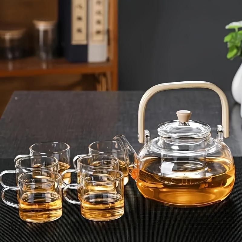 Elegant 34oz Glass Teapot with Bamboo Handle Infuser - The Higher Flower