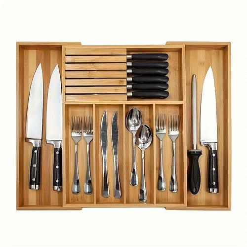 Expandable Bamboo Kitchen Drawer Organizer for Knives and Utensils - The Higher Flower