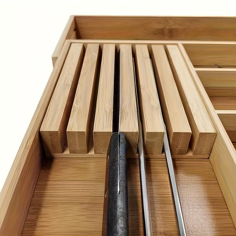 Expandable Bamboo Kitchen Drawer Organizer for Knives and Utensils - The Higher Flower