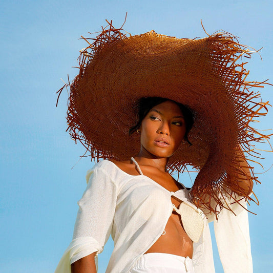 AMORA Oversized Woven Straw Hat in Chestnut Brown - The Higher Flower