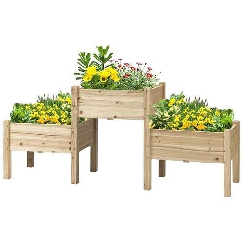 FarmHouse 3 Wooden Elevated Planter Raised Garden Beds - The Higher Flower