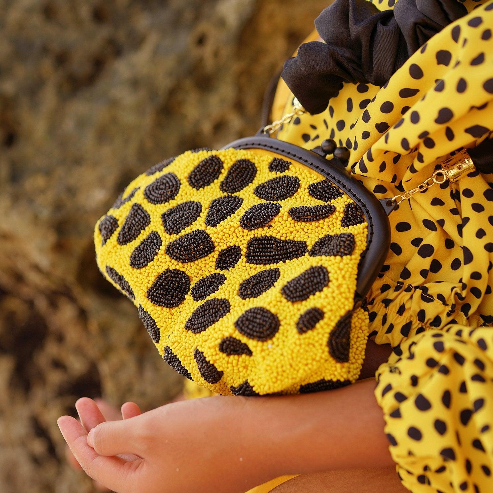 ARNOLDI VENOM Hand-beaded Clutch Bag In Black & Yellow - The Higher Flower