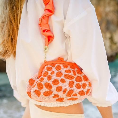 ARNOLDI PEACHPUFF Hand-beaded Clutch Bag In Orange & Peach - The Higher Flower