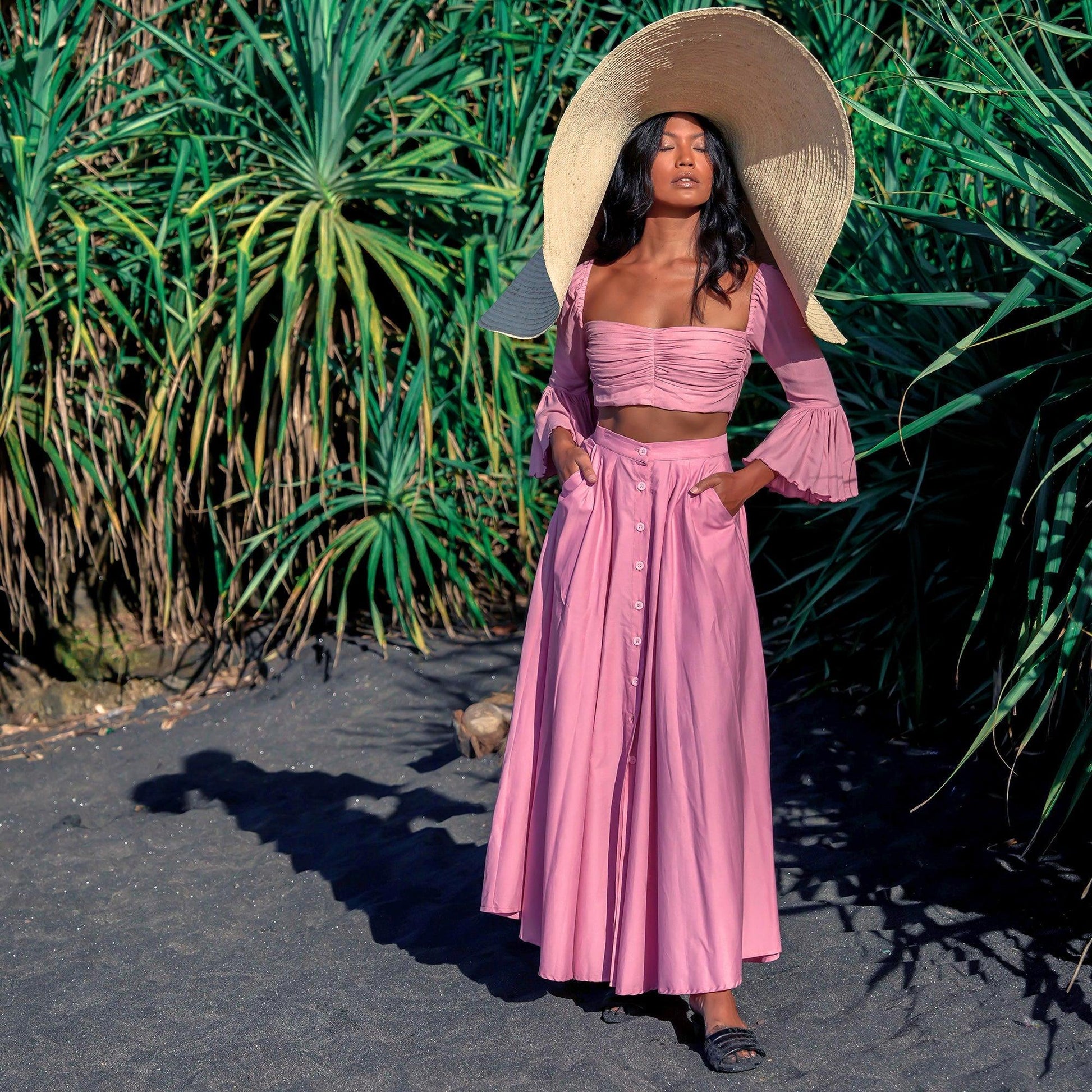 ARUM Pleated Maxi Skirt in Blush Pink - The Higher Flower