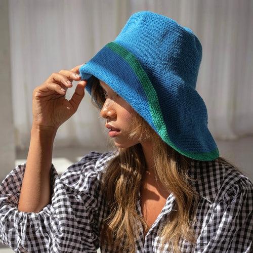 BLOOM LINE Crochet Sun Hat, in Mosaic Blue - The Higher Flower