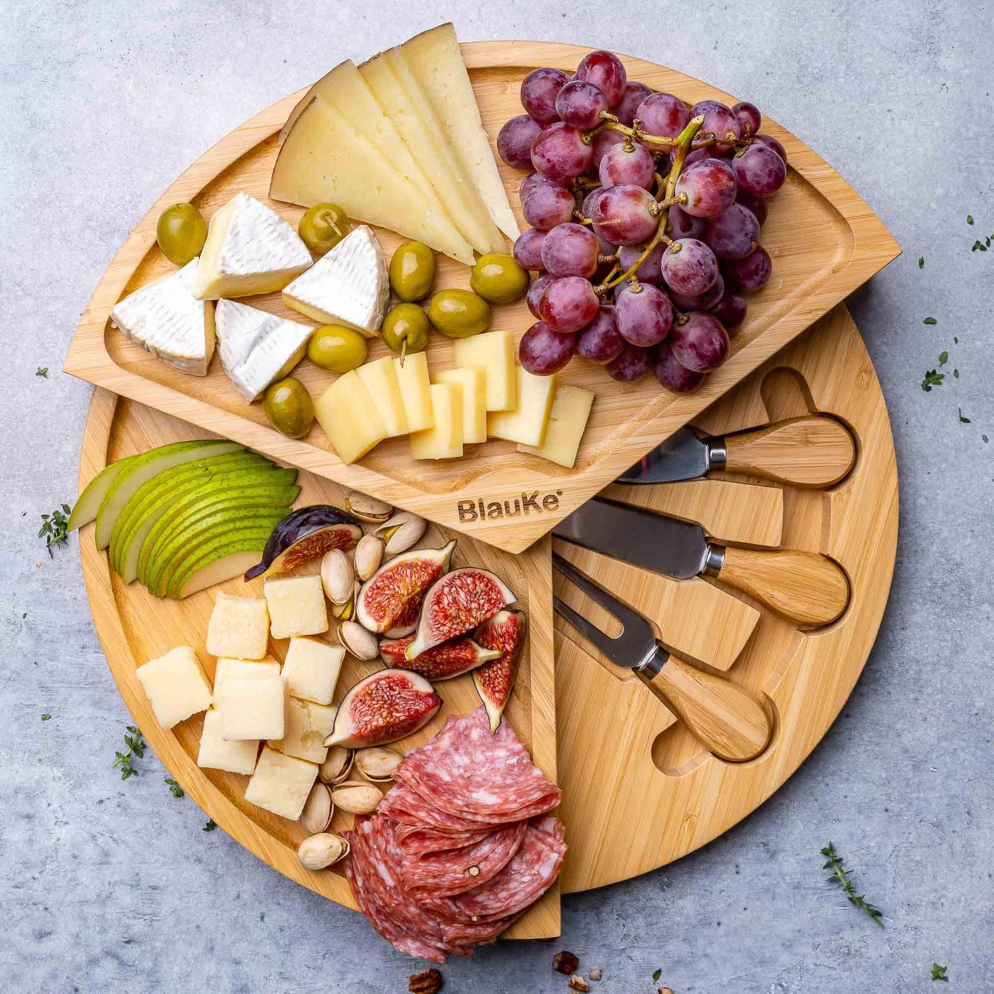 Bamboo Cheese Board and Knife Set - 14 Inch Charcuterie Board - The Higher Flower