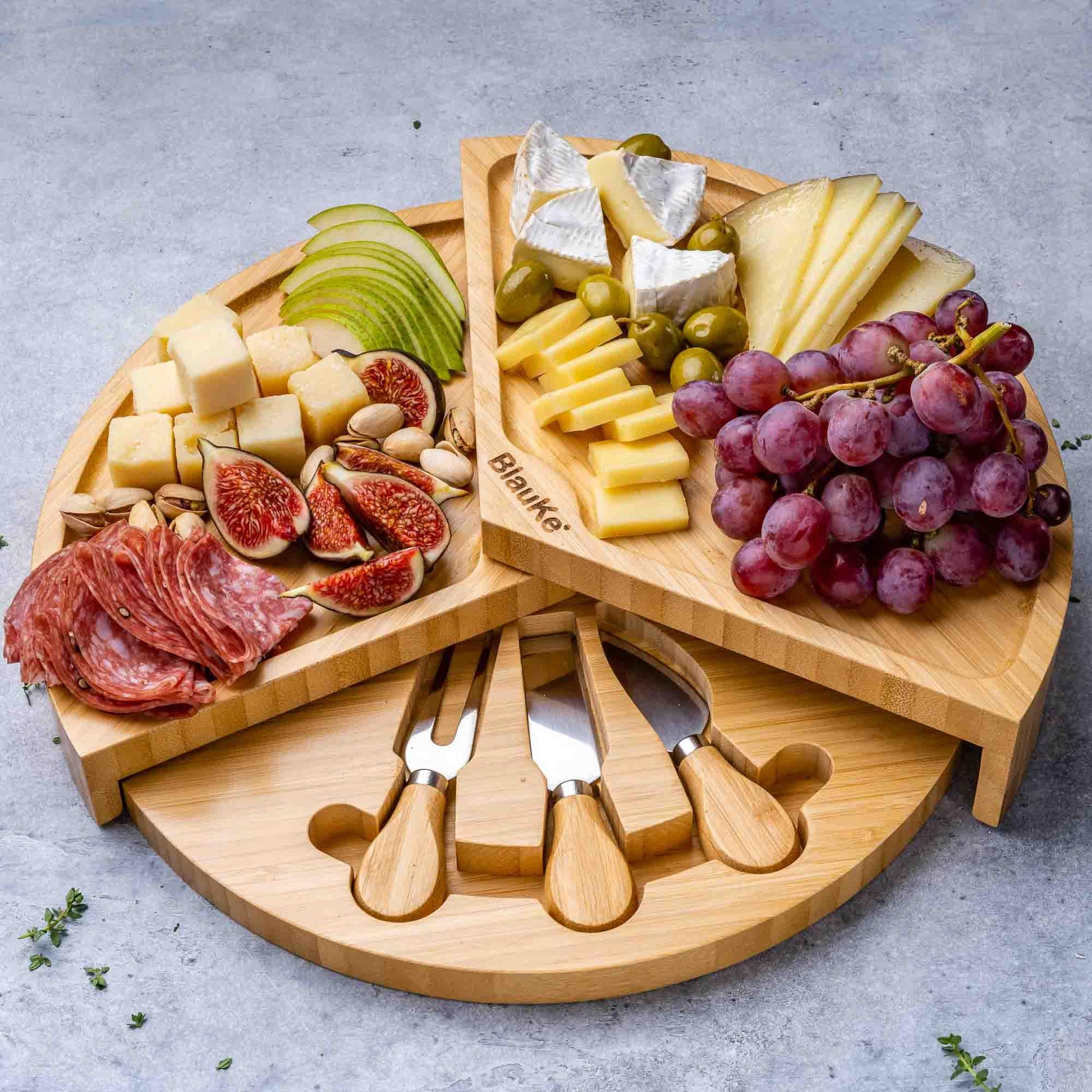 Bamboo Cheese Board and Knife Set - 14 Inch Charcuterie Board - The Higher Flower