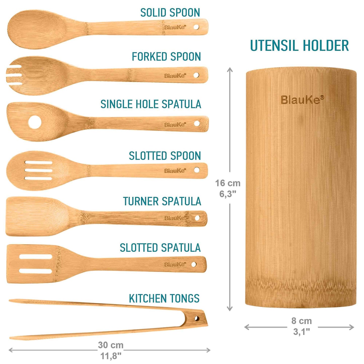 Bamboo Kitchen Utensils Set 8-Pack - Wooden Cooking Utensils - The Higher Flower