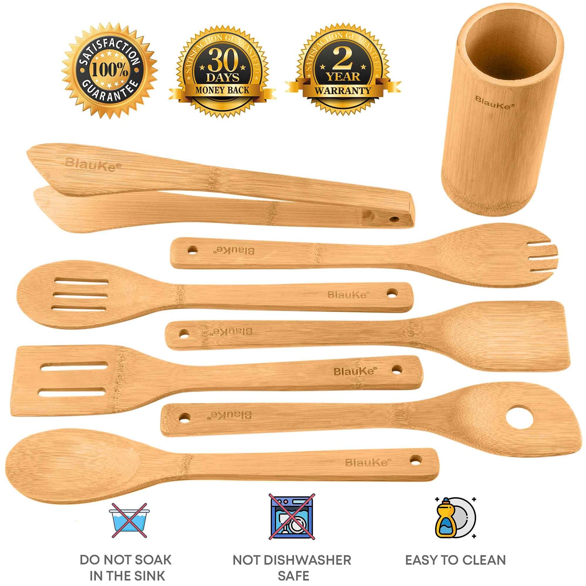 Bamboo Kitchen Utensils Set 8-Pack - Wooden Cooking Utensils - The Higher Flower