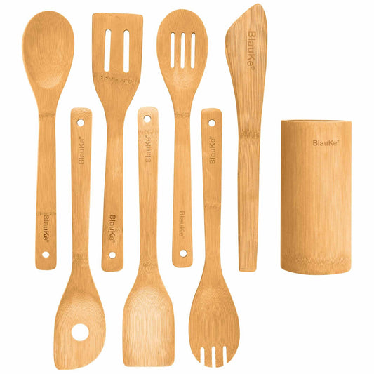 Bamboo Kitchen Utensils Set 8-Pack - Wooden Cooking Utensils - The Higher Flower