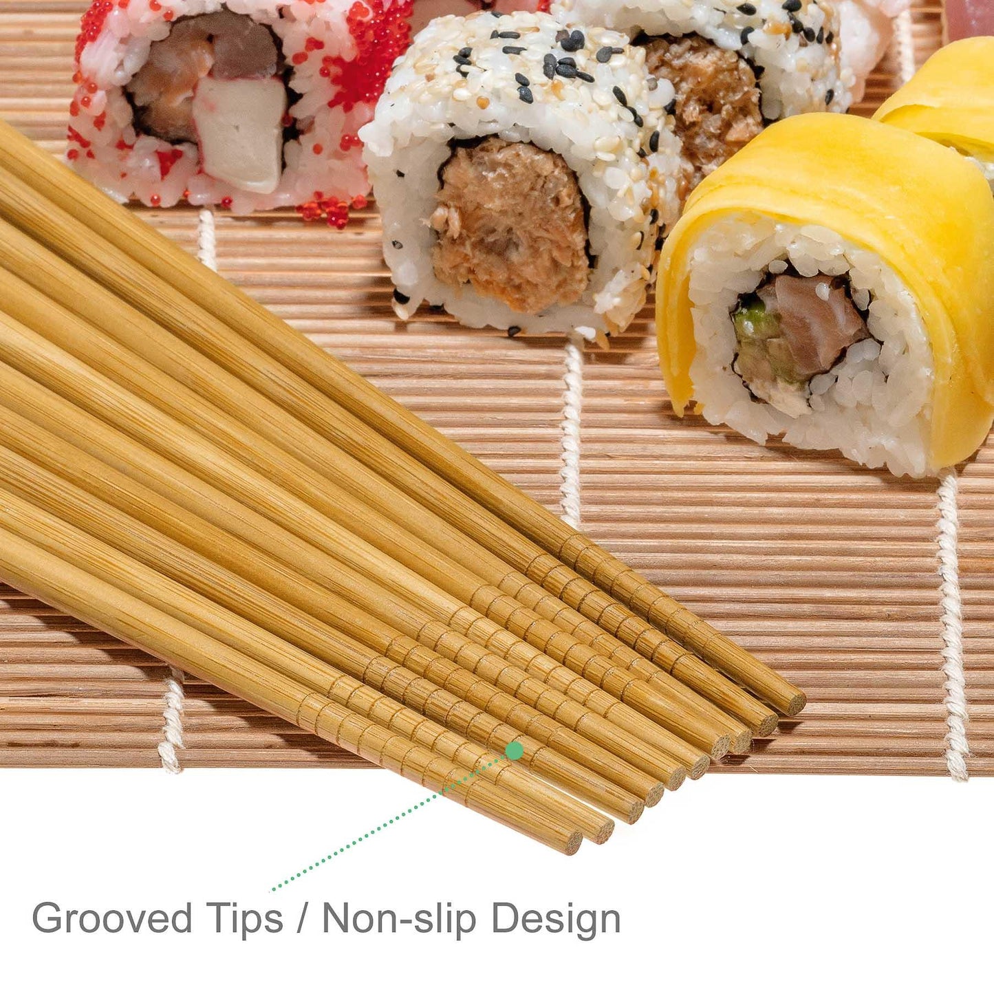 Bamboo Sushi Making Kit with 2 Sushi Rolling Mats, 5 Pairs of Reusable - The Higher Flower