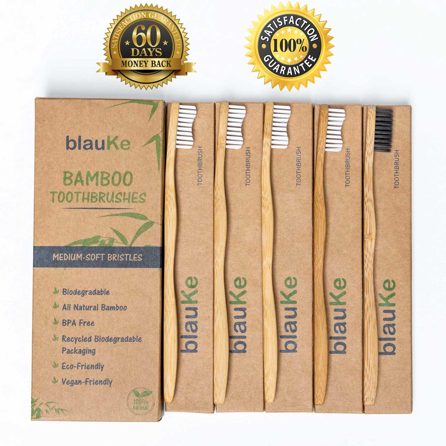 Bamboo Toothbrush Set 5-Pack - Bamboo Toothbrushes Medium Bristles - The Higher Flower