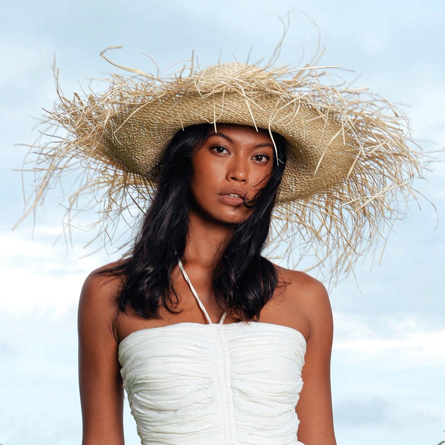 CATALINA Frayed Straw Hat In Nude - The Higher Flower