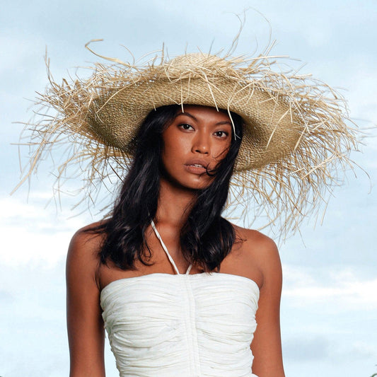 CATALINA Frayed Straw Hat In Nude - The Higher Flower