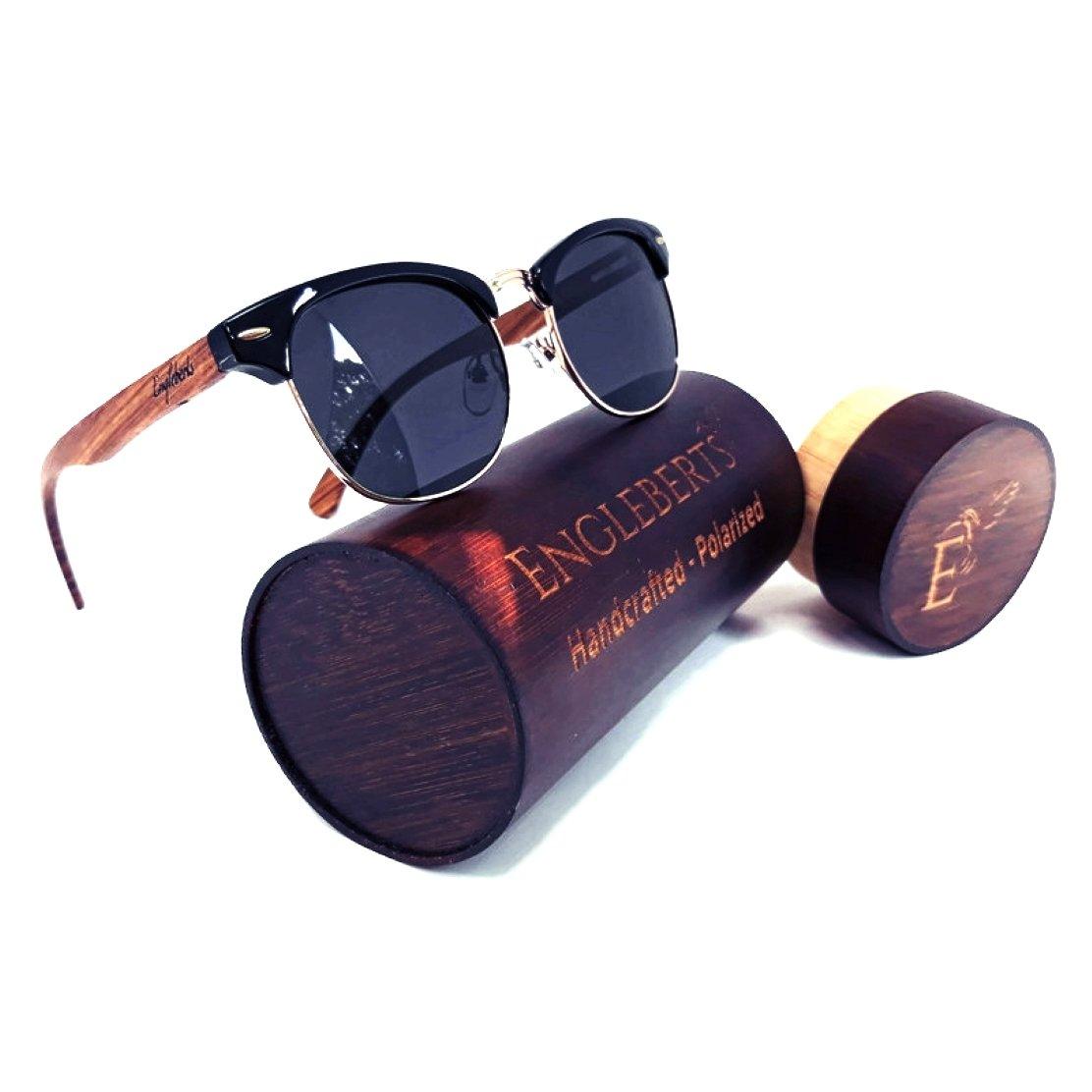 Real Walnut Wood Club Style Sunglasses With Bamboo Case, Polarized - The Higher Flower