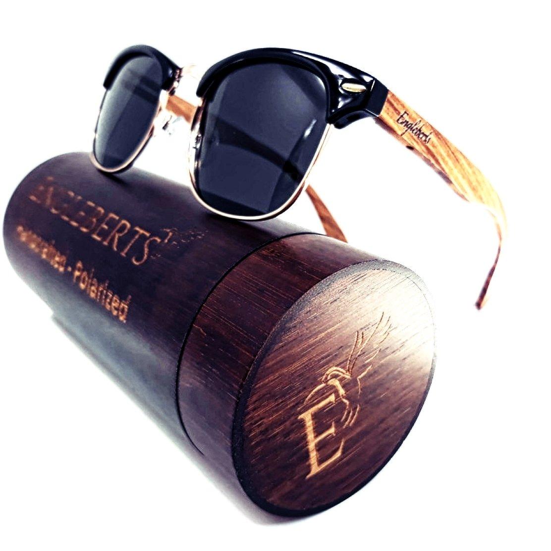 Real Walnut Wood Club Style Sunglasses With Bamboo Case, Polarized - The Higher Flower