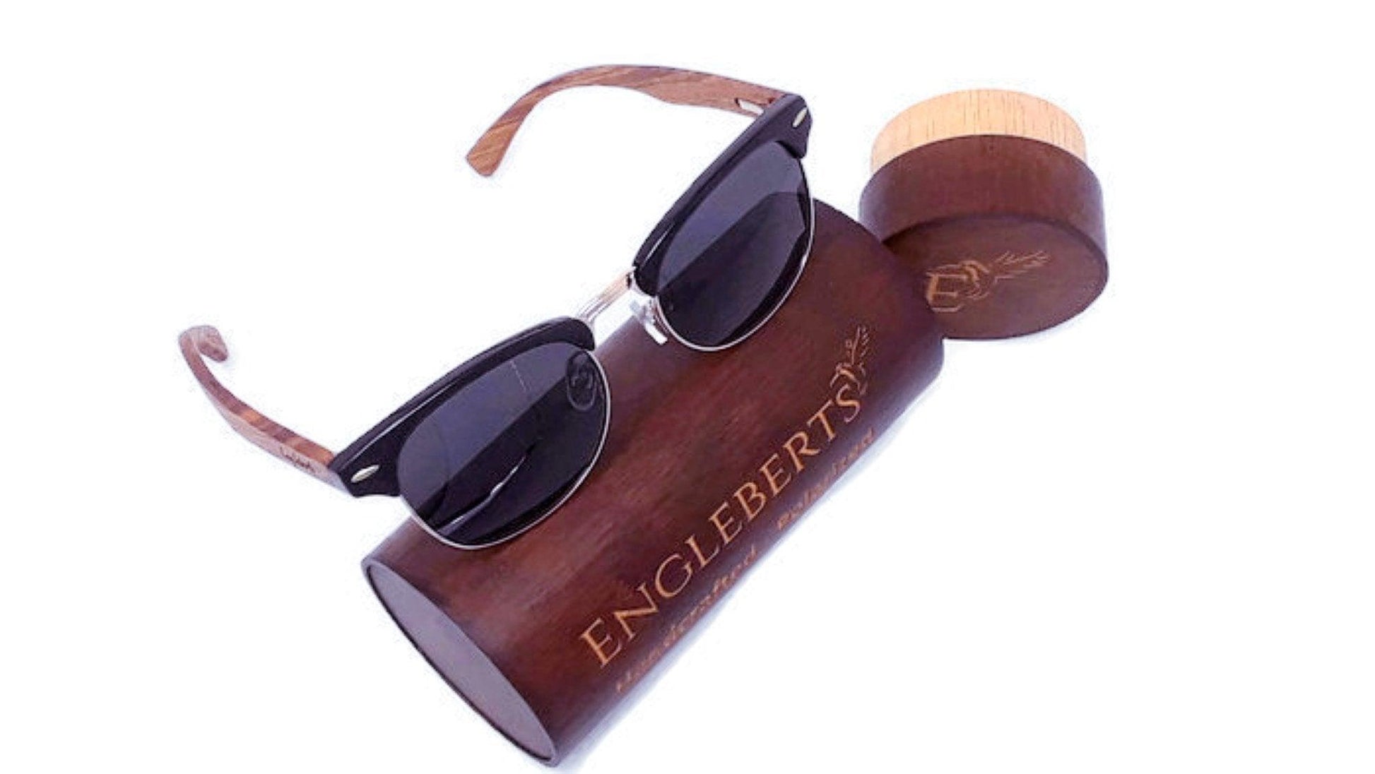 Real Walnut Wood Club Style Sunglasses With Bamboo Case, Polarized - The Higher Flower