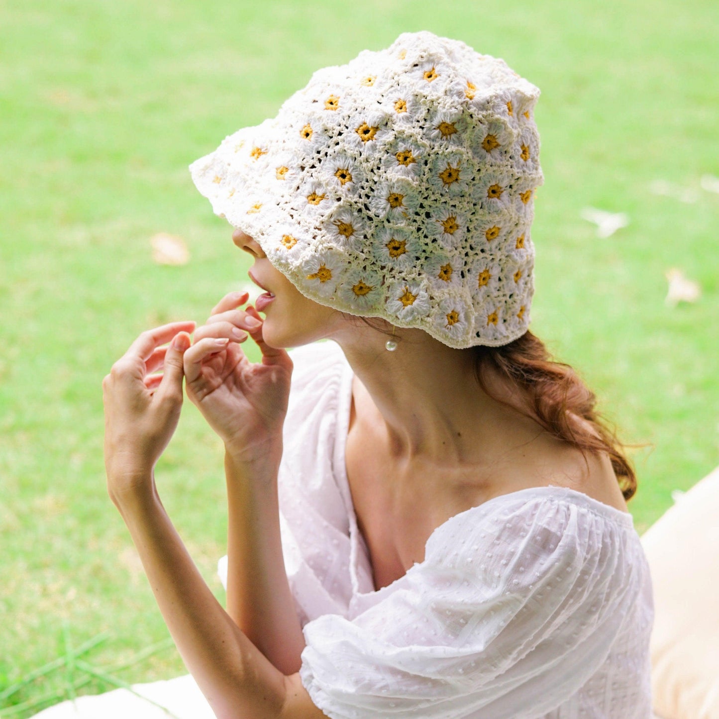 FLORA Crochet Hat, in Off White - The Higher Flower