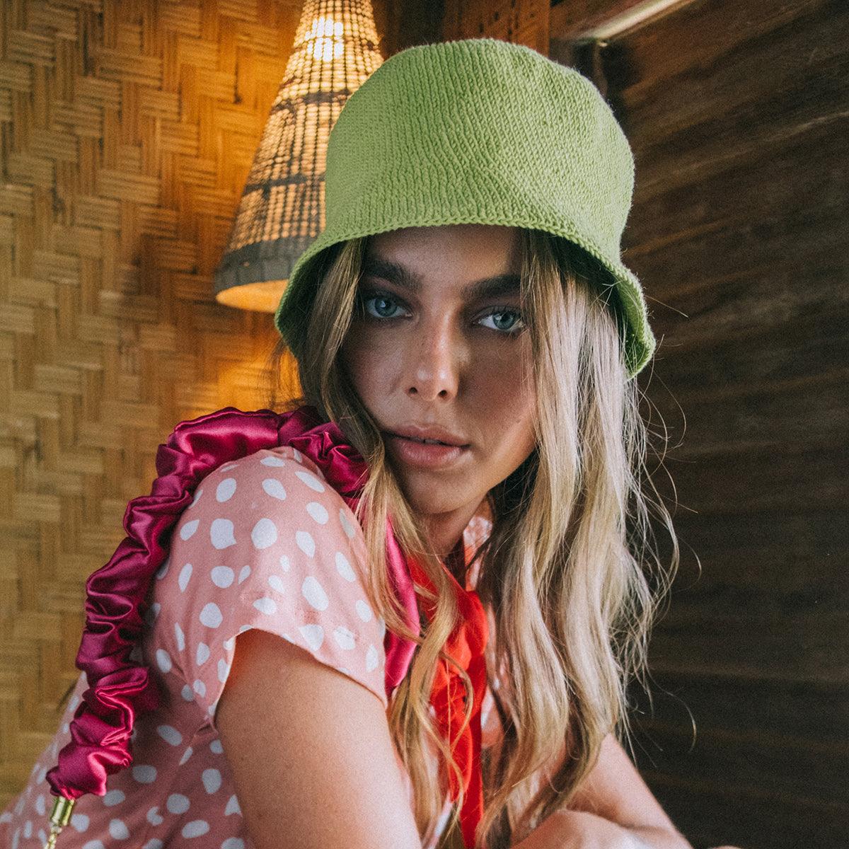 FLORETTE Crochet Bucket Hat In Lime Green - The Higher Flower