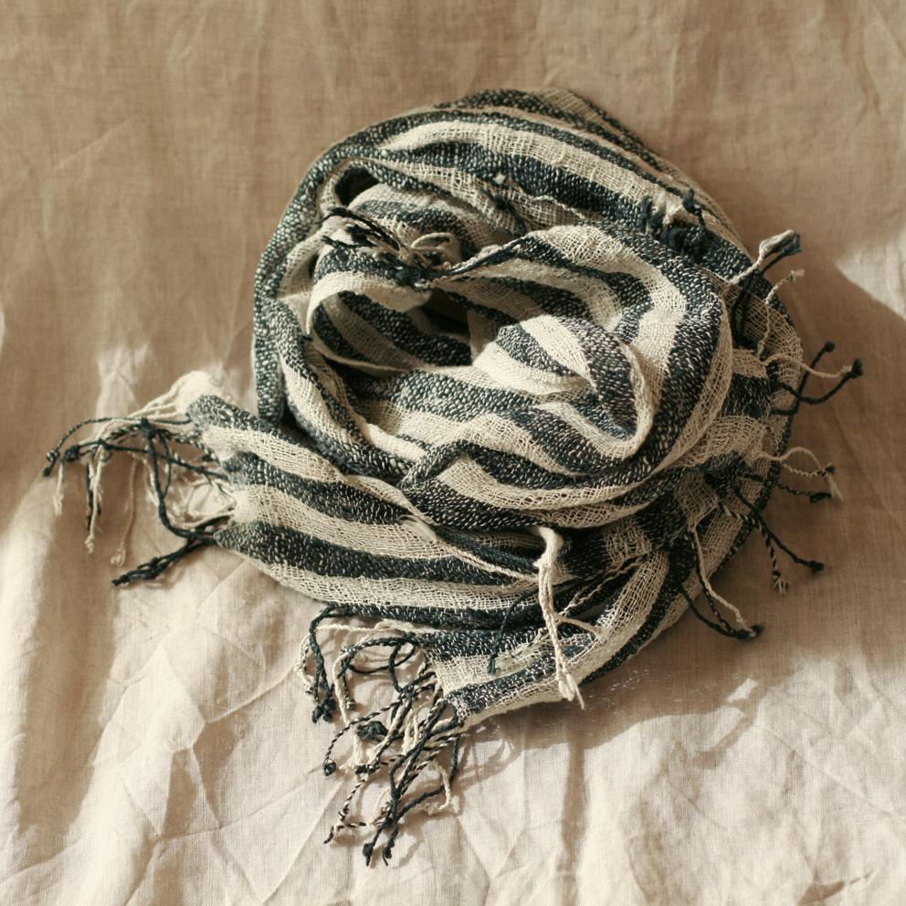 Fatima Hand-loomed Raw Cotton Scarf, in Black - The Higher Flower