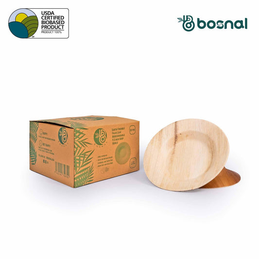 Bosnal - Palm Leaf Biodegradable Bowls, 9.5 inch Round Soup Bowl, 25 - The Higher Flower