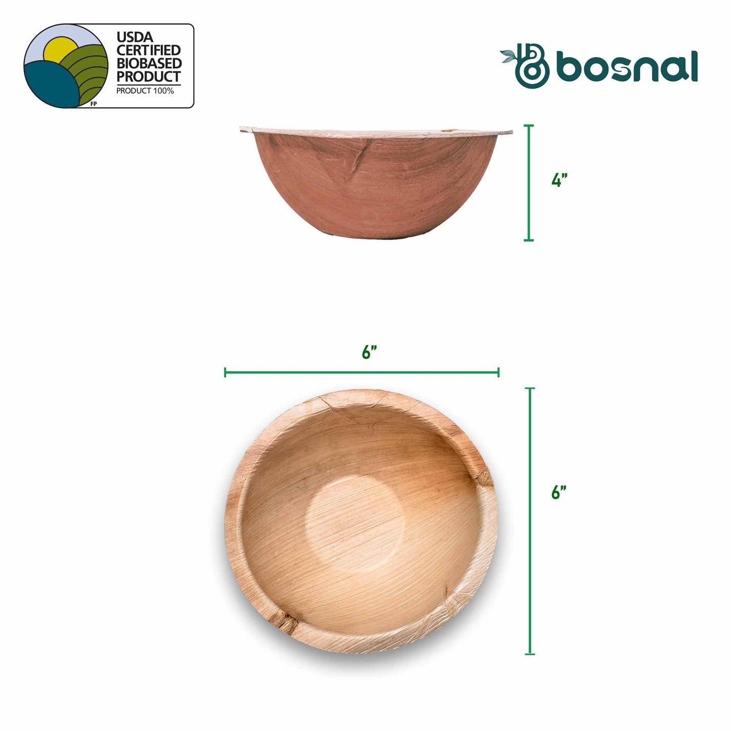 Bosnal - Palm Leaf Bowl, 6 inch, Round , 25 Pcs - The Higher Flower