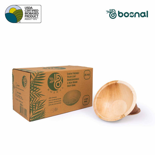 Bosnal - Palm Leaf Bowl, 6 inch, Round , 25 Pcs - The Higher Flower