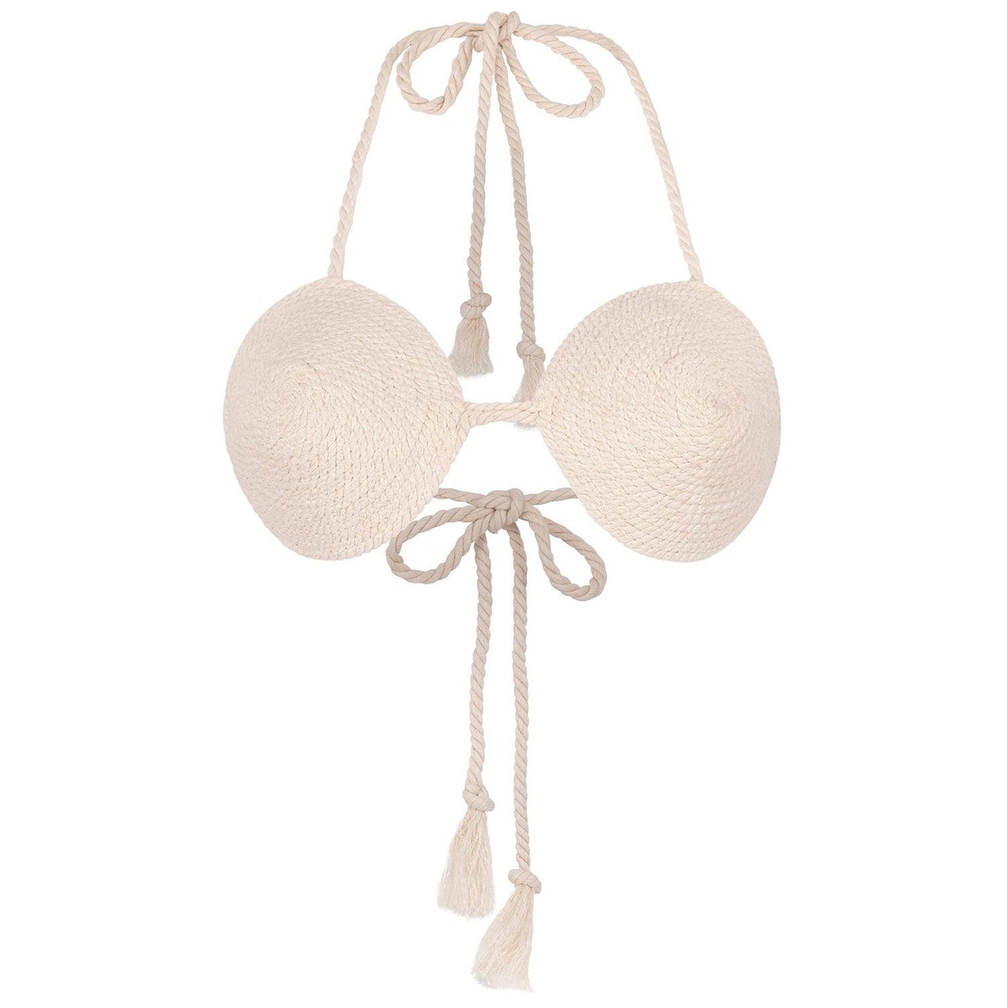 LEIA Cotton Rope Bikini Top In Off-white - The Higher Flower