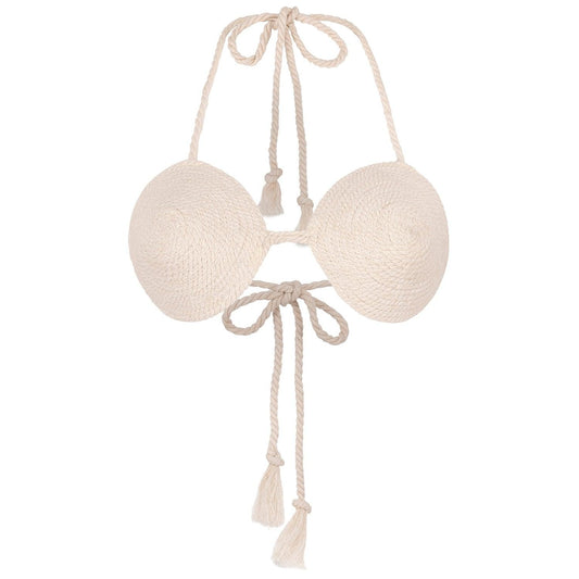 LEIA Cotton Rope Bikini Top In Off-white - The Higher Flower