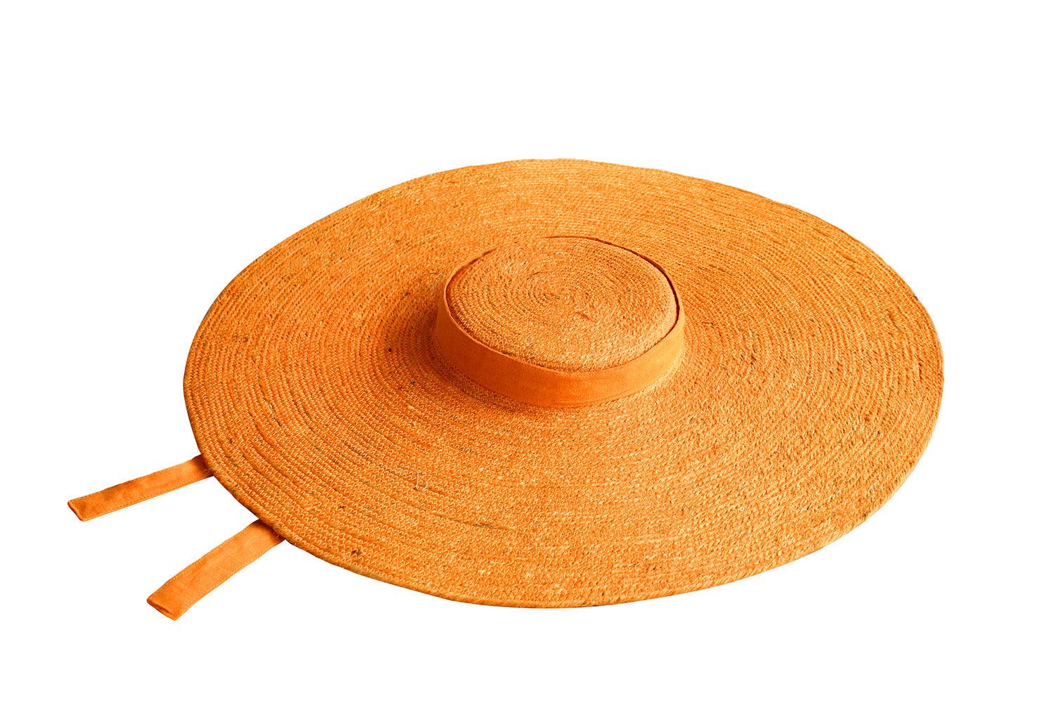 LOLA Wide Brim Jute Straw Hat In Orange - The Higher Flower