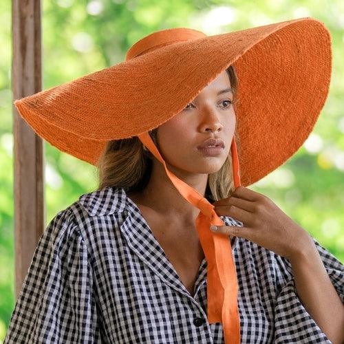 LOLA Wide Brim Jute Straw Hat In Orange - The Higher Flower