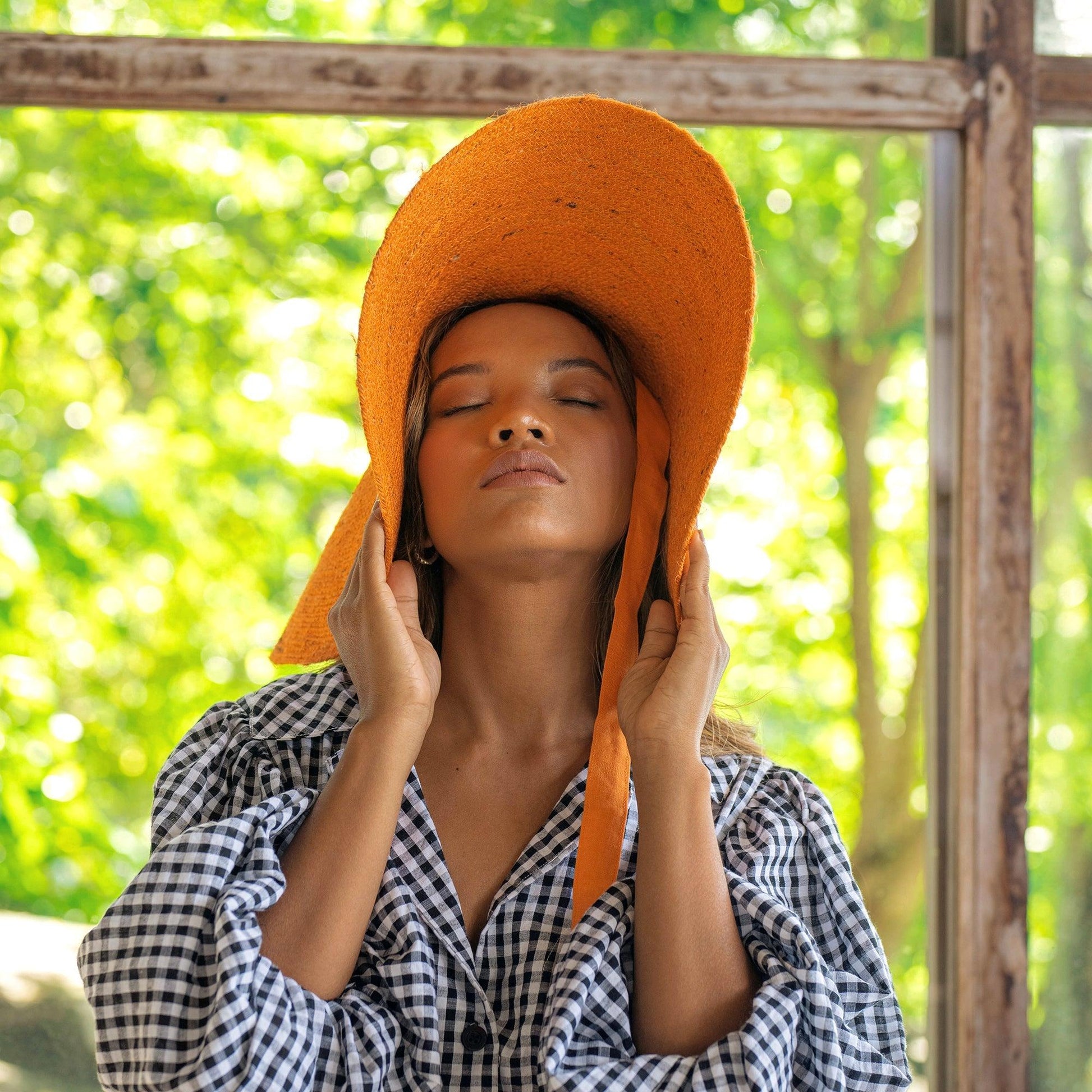 LOLA Wide Brim Jute Straw Hat In Orange - The Higher Flower