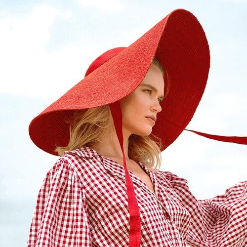 LOLA Wide Brim Jute Straw Hat In Red - The Higher Flower