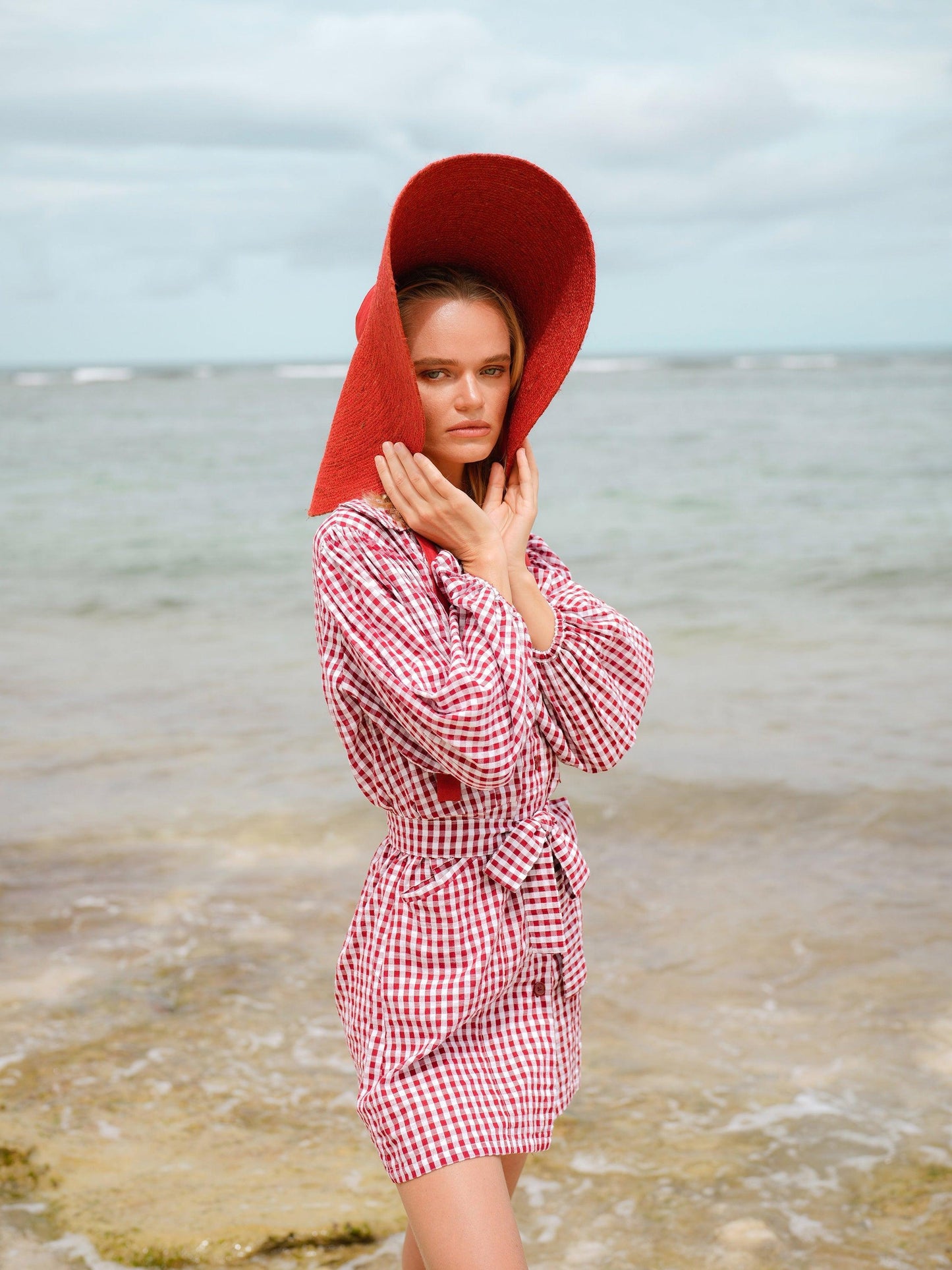 LOLA Wide Brim Jute Straw Hat In Red - The Higher Flower