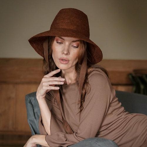 MEG Jute Straw Hat In Burnt Sienna - The Higher Flower