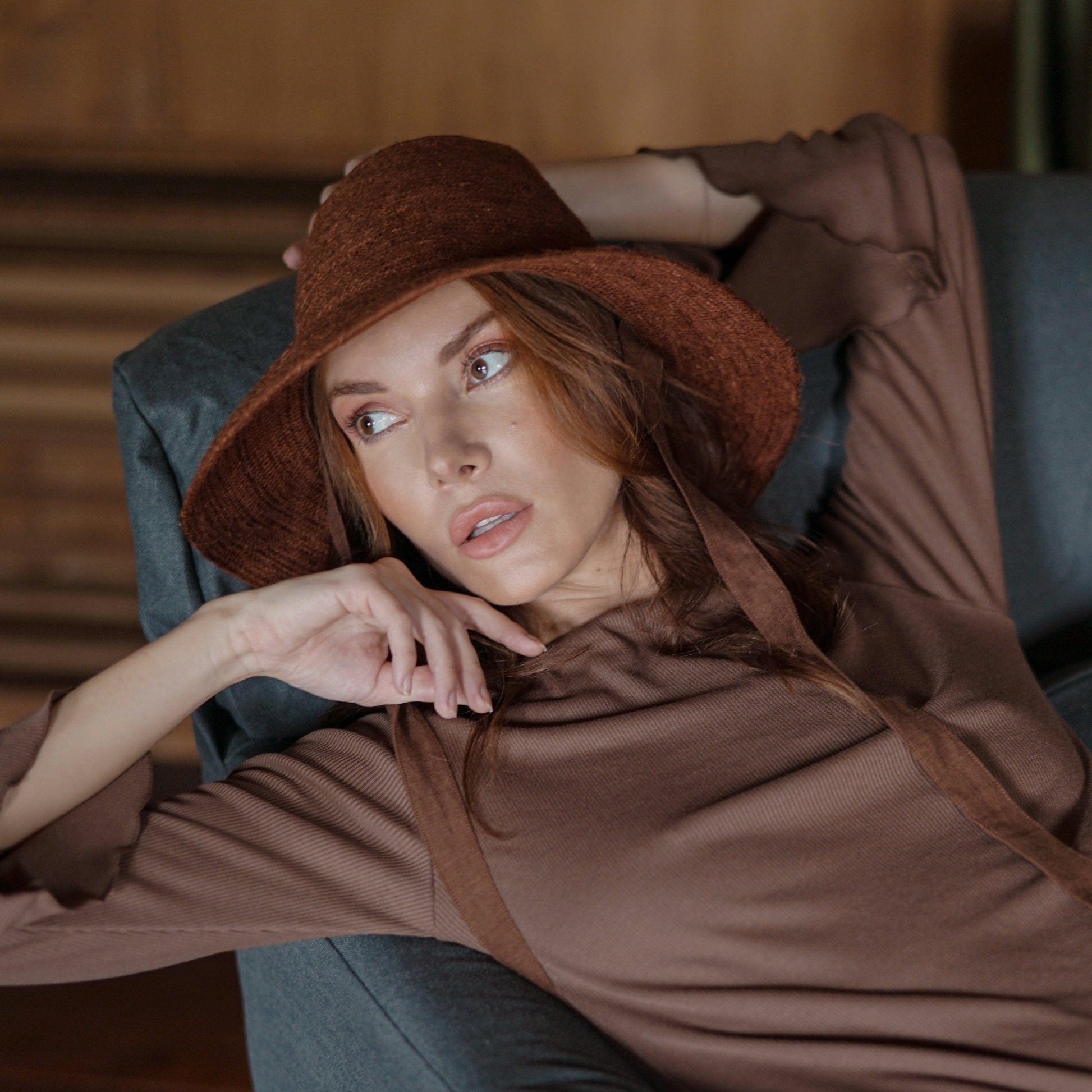 MEG Jute Straw Hat In Burnt Sienna - The Higher Flower