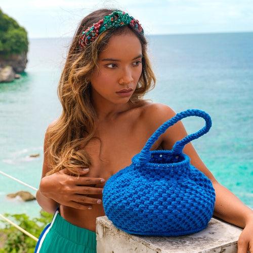 NAGA Macrame Bucket Bag In Azure Blue - The Higher Flower