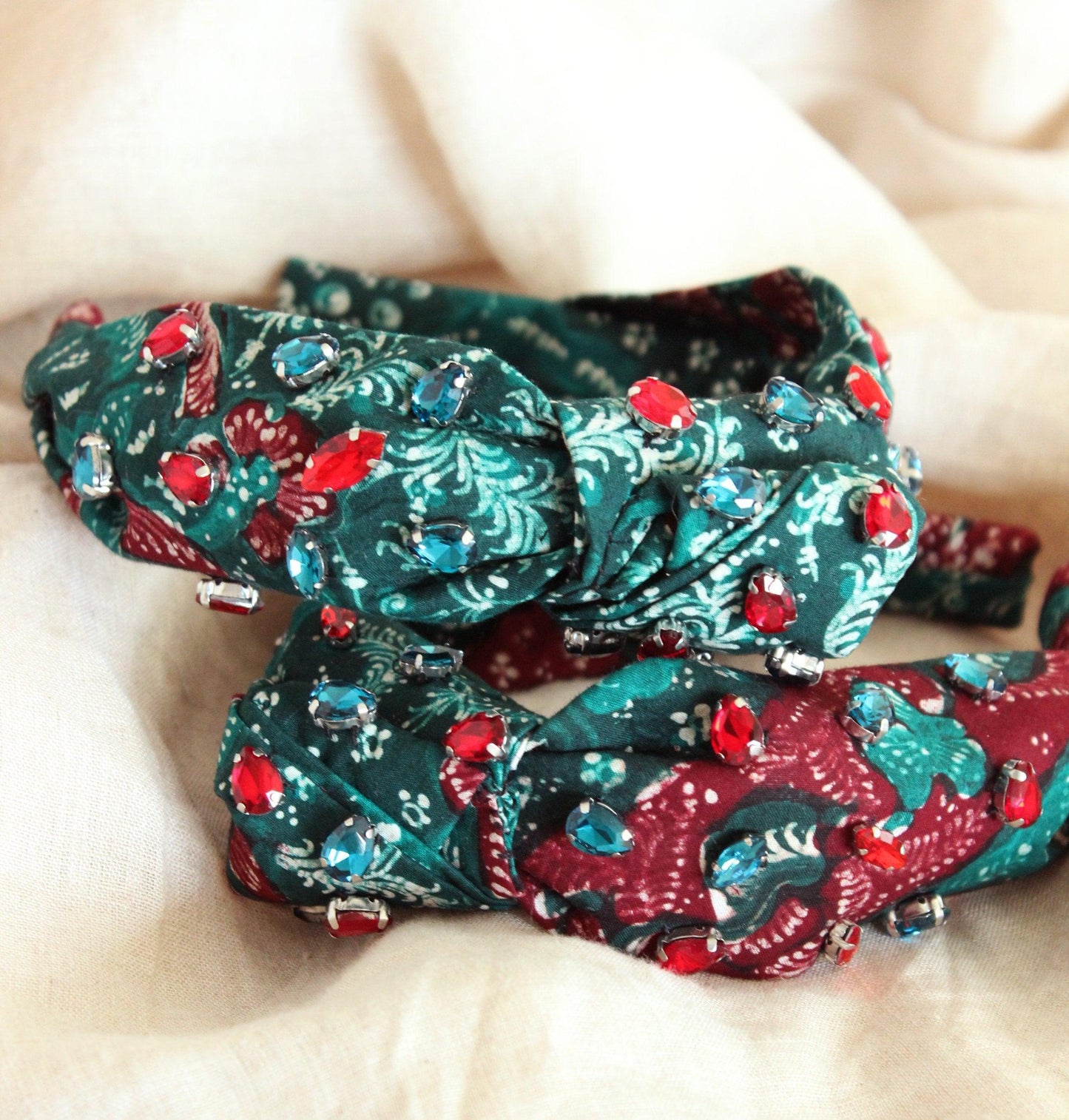 MERAK Peacock Batik Crystals Headband - The Higher Flower